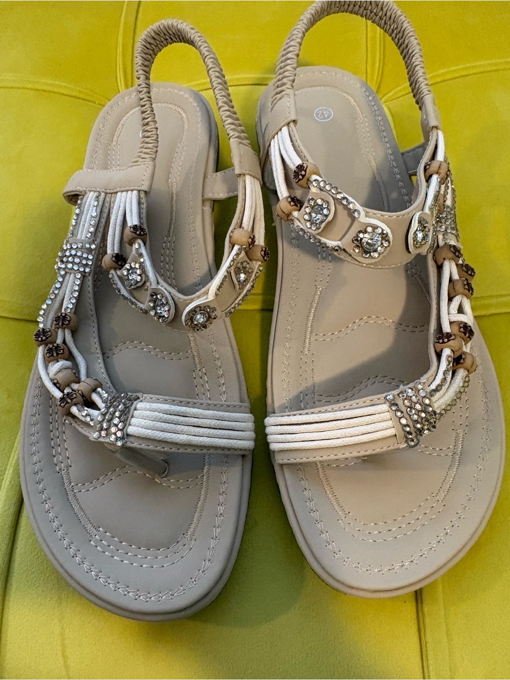 Women's Beige Embellished Slingback Sandals - Elegant Neutral Comfort